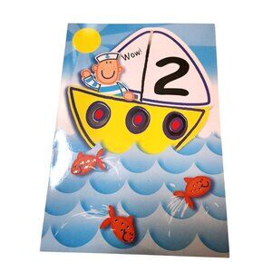 Vtg Birthday Card two Year Old Sailor Nautical Sensations Child Boy fish ocean